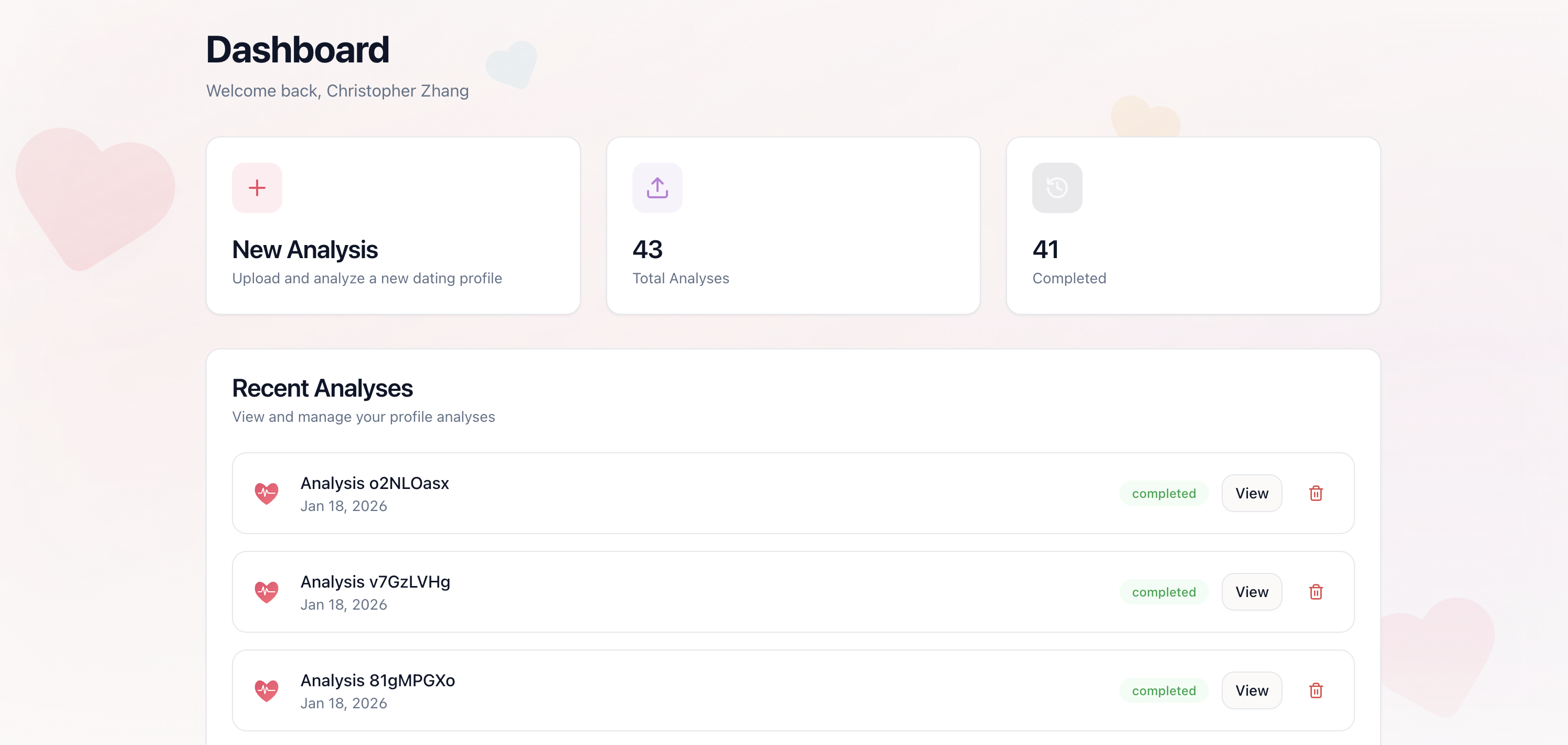 Dating Profile Analyzer dashboard