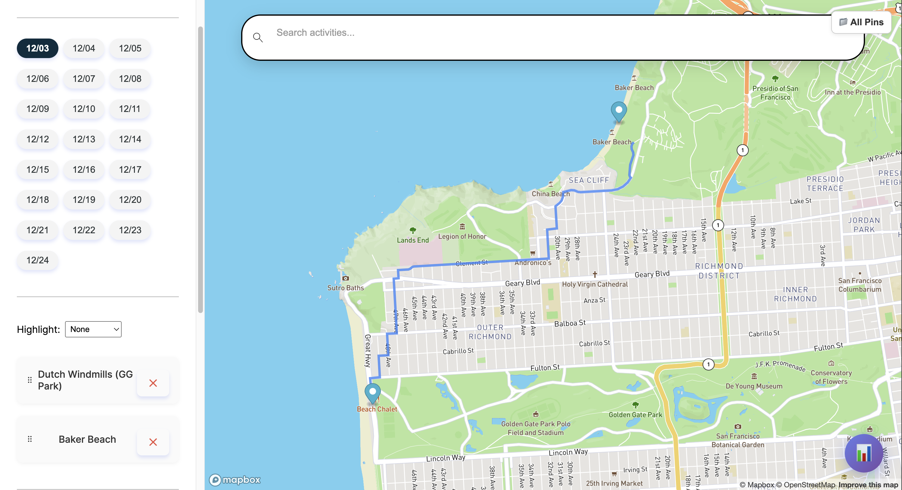 TripPlanner route map